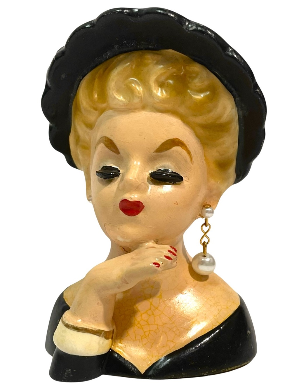 Vintage 1960s Napco Lady Head Small Vase with Earring and Necklace E-774 Japan